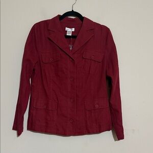 Monroe & Main Deep Red Utility Jacket blouse women M linen casual office retro